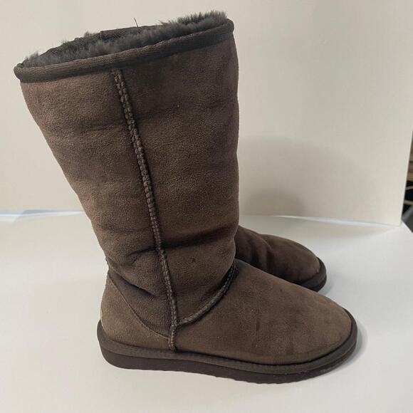UGG Australia Leather Sheepskin Classic Tall Rollover 5815 Chestnut Brown Size 5 - Picture 3 of 9
